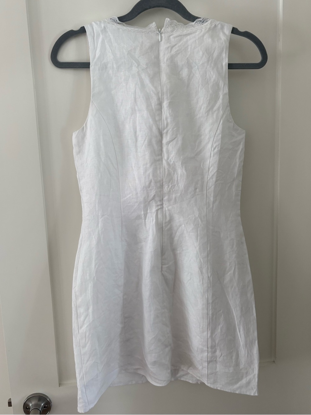 Reformation Reia Linen Mini Dress • Lace Trim • White • front ties • sz 6 - Picture 7 of 14